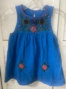 Mexican Oaxacan Embroidery Teal Colorful Girl’s Toddler Dress Size 4 - Picture 1 of 7