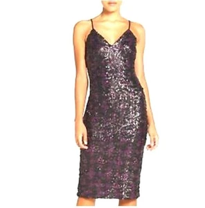 Kleid The Population Nina Pailletten Midikleid Gr. Medium Schwarz Cocktail Lila Glam - Bild 1 von 7