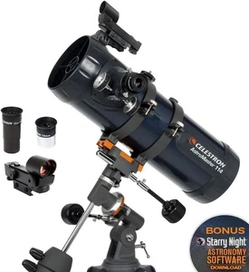 114mm Newtonian Reflector Telescope with EQ Mount, Eyepieces & Tripod, Blue - Picture 1 of 10