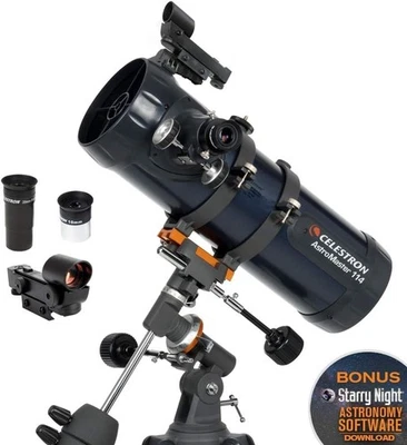 114mm Newtonian Reflector Telescope with EQ Mount, Eyepieces & Tripod, Blue - Image 1 of 4