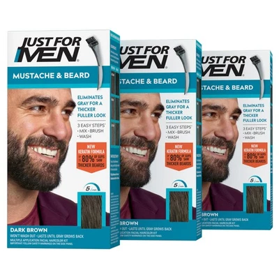 Paquete de 3 tintes para barba marrón oscuro para hombre bigote y barba con cepillo queratina biotina Foto 1 de 4