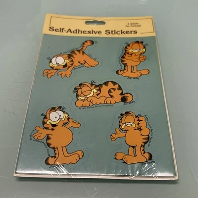 Vintage New NOS 1978 Gibson Greetings Self-Adhesive Stickers Garfield 4 Sheets - Image 1 of 4