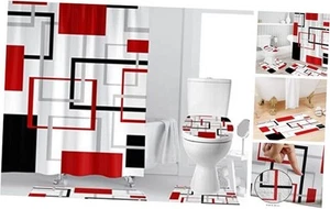 Red Black Shower Curtain Set Abstract 60"W x 72"L (Pack of 4) Red and Black - Picture 1 of 8