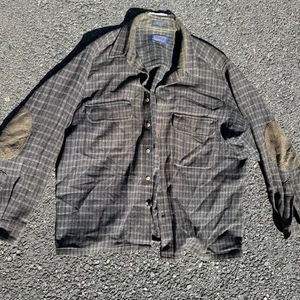 Pendleton Button Shirt Men's Large Brown Plaid Wool Flannel USA Made FLAW* - Picture 1 of 10
