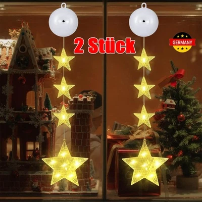 Leuchtstern Weihnachtsstern beleuchtet Innen Außen Advent Stern Deko Fenster 2X - Bild 1 von 4