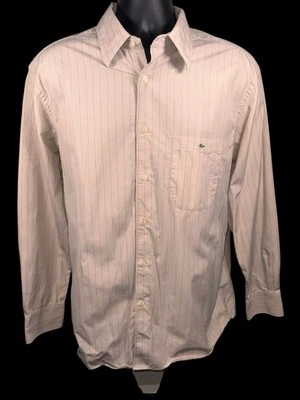 Camisa De Colección Lacoste Caimán Bordada 100% Algodón Rayas Marrón Manga Larga 44 Foto 1 de 4