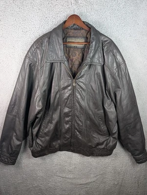 Members Only Jacket Mens 2XL Tall Brown Leather Bomber Zip Front Quilted Lined - Image 1 of 4