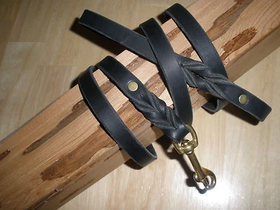 CORREA DE PERRO DE CUERO, 5/8" X 60", CUERO LATIGO NEGRO, PERNO DE LATÓN MACIZO A PRESIÓN Foto 1 de 4