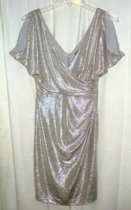 NWT's Lauren Ralph Lauren SILVER GLITTER DRESS Size 6P & MATCHING GLITTER BANGLE - Picture 1 of 3