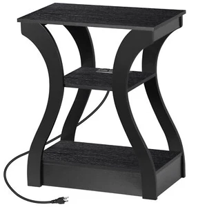 End Table with Charging Station 3 Tier Side Table with USB Ports & Outlets Black - Picture 1 of 8