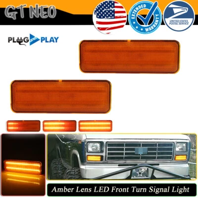 2PCS White DRL Amber LED Signal Lights For 1980-1986 Ford Bronco F150 F250 F350 - Image 1 of 4