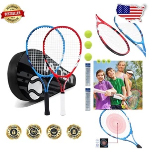 Kids Tennis Racket Set of 2 - 23'' Lightweight Tennis Racquets with 3 Balls - Picture 1 of 9