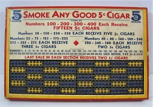 Vintage Smoke Any Good Cigar 5 Ct Cigar 5 Ct Punch Board Gambling Unused - Picture 1 of 2