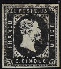 1851 SARDEGNA 5 cent nero 2 certificati sassone 1