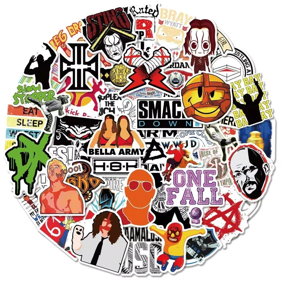 Wrestling WWE Themed Set of 50 Assorted Stickers Decal Set - Image 1 of 1
