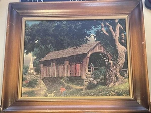 Paul Detlefsen A Sturdy Landmark 18"x15" Framed Print Mid-Century Covered Bridge - Picture 1 of 9
