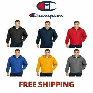 Champion Men's 1/4-Zip Hooded Pullover Pack-Away Solid Jacket CO200 Packable - Picture 1 of 27