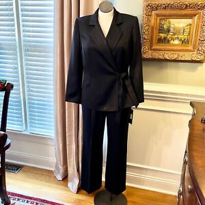 $240 NWT Le Suit 2-Piece Black & Silver Stripe Jacket & Pant Size 14W 14 Woman