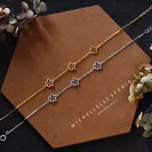 Dainty Flower Sterling Silver Bracelet, Forget Me Not - Picture 1 of 5