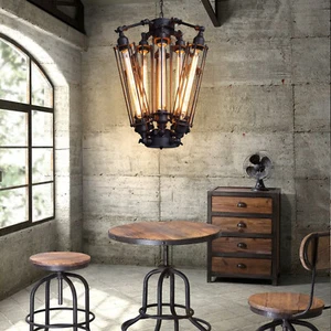 Industrial Chandelier Vintage Steampunk Style Pendant Light Loft Ceiling Fixture - Picture 1 of 11