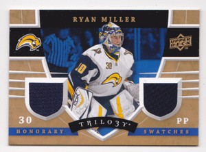 08-09 Trilogy Ryan Miller Dual Jersey Honorary Swatches Buffalo Sabres 2008