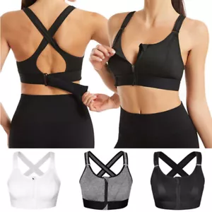 Women Zip Front Sports Bra High Impact Adjustable Full Support Padded Bra Yoga - Picture 1 of 25