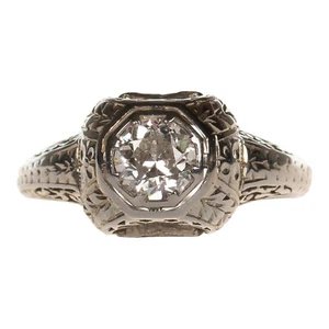 Altschliff Jugendstil Ring Weißgold 750/ 0,55 ct. Diamant Gr. 52 Solitär (D2944) - Bild 1 von 5
