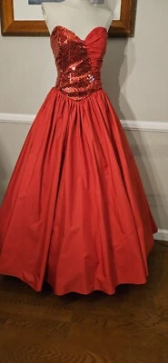 Vestido de graduación vintage años 70 rojo lentejuelas rojo Foto 1 de 4