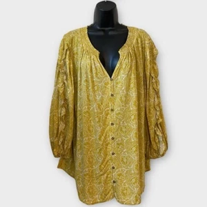 Cato Yellow & White Floral V-Neck Faux Button Blouse Size 18/20W NEW - Picture 1 of 5
