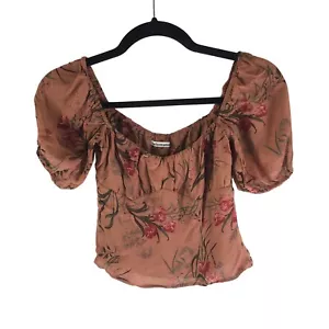 Camicetta crop top manica a sbuffo floreale Riforma marrone rosso taglia 0 - Foto 1 di 4