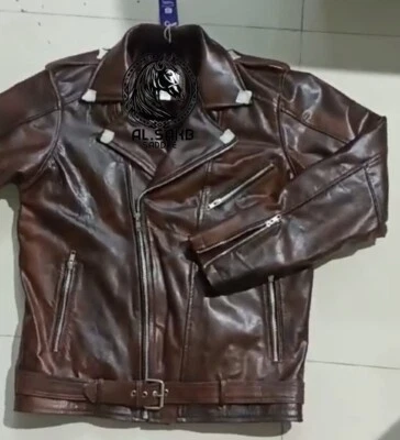 Original Leather Men's Biker Motorcycle Full Sleeve Jacket With Free Shipping. - Image 1 of 4