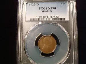 1922-D Weak D Lincoln Cent PCGS Graded XF40 Nice original coin - Picture 1 of 3