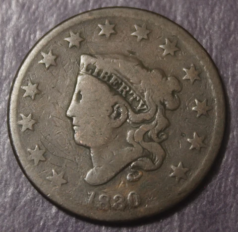 1830 Large Cent VG Fine...................Lot 9084 Cover