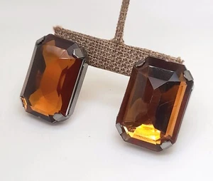 light weight big size lt brown oblong shape faux glass stud post fashion earring - Picture 1 of 6
