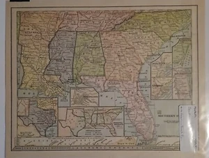 Antique 1905 Map Of The Southern States And Texas - Picture 1 of 8