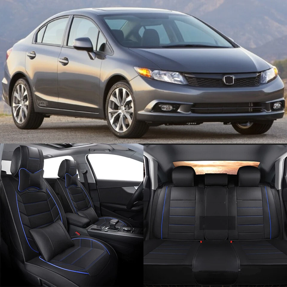 For Honda Civic 2003-2014 Full Set Car Cover PU Leather 5-Seat Cushion w/Pillows - Изображение 1 из 4
