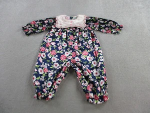 VINTAGE Romper Girls 24 Months Blue Pink Floral Printed Satin Bubble Smocked - Picture 1 of 10