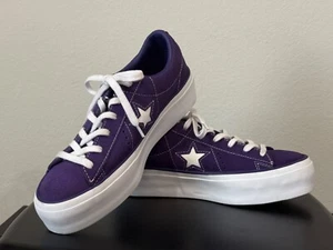 Converse One Star Platform Shoes Womens Sz 7.5 Purple/White Suede Sneakers - Picture 1 of 6