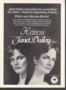 Estampado publicitario vintage Libro de Janet Dailey anuncio heredera legendaria fortuna 1987 anuncio - Imagen 1 de 1