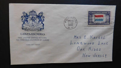1943 Occupied Nations First Day Cover FDC Luxemburg Washington DC Oak Ridge NJ - Image 1 of 2