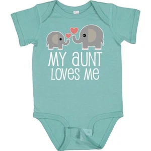 Inktastic My Aunt Loves Me Niece Nephew Elephant Baby Bodysuit Auntie Aunty Kids - Picture 1 of 13