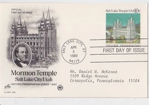 TurtlesTradingPost- Salt Lake Temple- 1980 FDC #UX83- Artcraft Variety Cachet - Picture 1 of 1