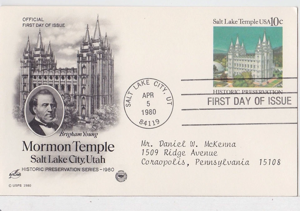 TurtlesTradingPost- Salt Lake Temple- 1980 FDC #UX83- Artcraft Variety Cachet - Image 1 of 1