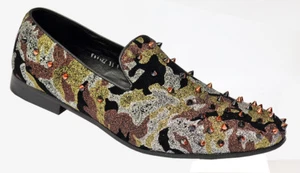 FIESSO Black, Brown, Silver and Gold Velvet Spiked Fashion Party Loafer Size - 8 - Picture 1 of 1