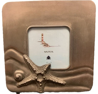 Fetco Nautical Starfish Pewter 6.5"Sq Desk Table Picture Frame For 3.5"Sq Photo - Image 1 of 4