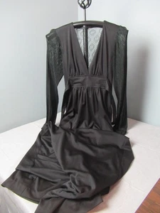 Vintage Women's Dress Black Long Lace Sleeves & Back Belted - Zipper - h5 sb - Picture 1 of 8
