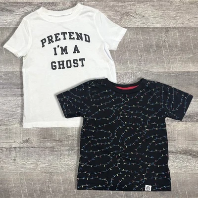 Lote de paquete de camisetas de vacaciones para niños (2) talla 4T manga corta Halloween Navidad Foto 1 de 4