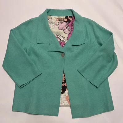 Beyond Threads Teal Alpaca Wool Blazer Jacket Floral Design Lining One-Button - Image 1 of 4