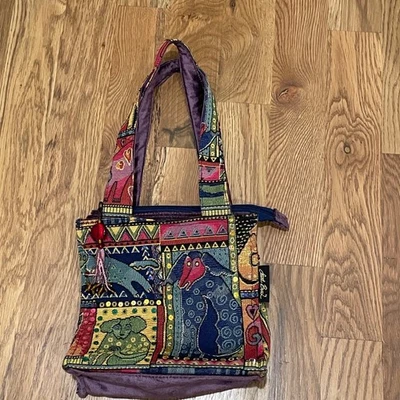 Laurel Burch Tapestry Tote Bag Whimsical Animal Print Colorful Beaded Charm - Image 1 of 4