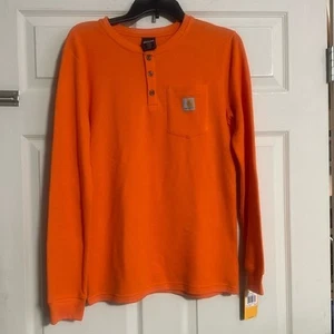 CARHARTT LONG SLEEVE HENLEY: ORANGE: NEW WITH TAGS: SIZE L (14/16) - Picture 1 of 6